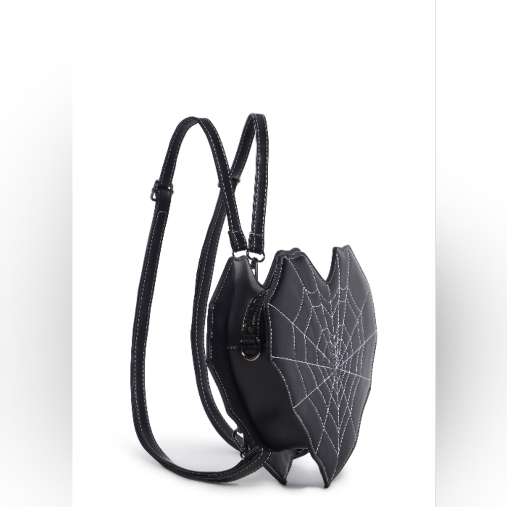 Black Heart w Spider Web Design Backpack / Shoulder Bag New - Picture 5 of 12